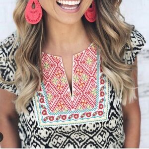 THML Embroidered Black and Red Top